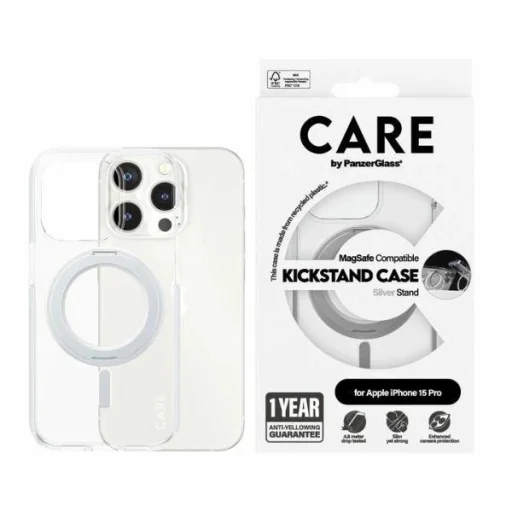 CARE by PanzerGlass Kitámasztós tok MagSafe iPhone 15 Pro - ezüst - 1