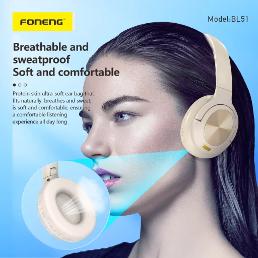 Foneng Bluetooth fejhallgató BL51 (ANC + ENC) bézs - 6