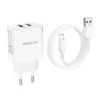 Borofone hálózati töltő BN15 Strong - 2xUSB - 2,1A USB-Micro USB kábellel fehér thumbnail
