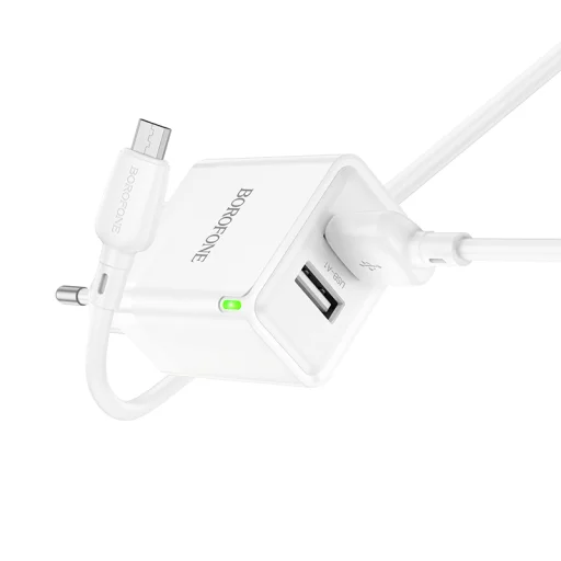 Borofone hálózati töltő BN15 Strong - 2xUSB - 2,1A USB-Micro USB kábellel fehér - 3