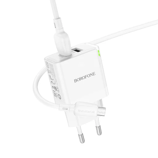 Borofone hálózati töltő BN15 Strong - 2xUSB - 2,1A USB-Micro USB kábellel fehér - 4