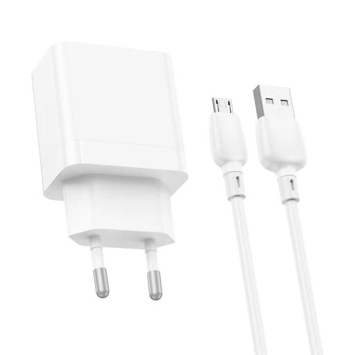 Borofone hálózati töltő BN15 Strong - 2xUSB - 2,1A USB-Micro USB kábellel fehér - 5
