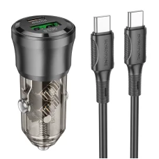 Borofone autós töltő BZ25 Journey - USB + Type C - PD 38W 3A Type C to Type C kábel fekete