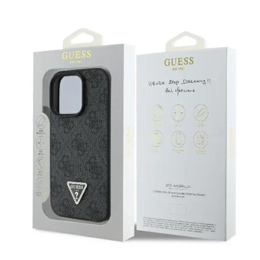  iPhone 16 Pro fekete Original Case GUESS hardcase Leather 4G Triangle Strass Magsafe GUHCP16LP4TDPK tok - 8