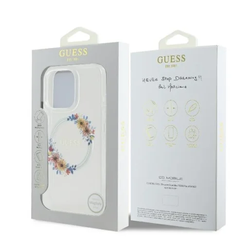  iPhone 16 Átlátszó Eredeti GUESS IML Flowers Wreath Magsafe tok GUHMP16SHFWFCT - 5