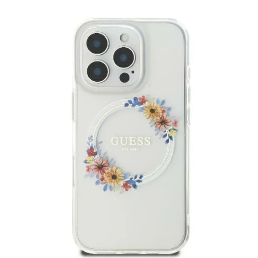  iPhone 16 Átlátszó Eredeti GUESS IML Flowers Wreath Magsafe tok GUHMP16SHFWFCT - 1
