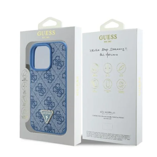  iPhone 16 Pro Max kék Original Case GUESS hardcase Leather 4G Triangle Strass Magsafe GUHCP16XP4TDPB tok - 8