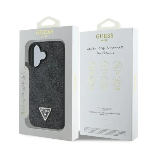  iPhone 16 Fekete Original Case GUESS bőrből készült 4G Triangle Strass Magsafe tok GUHCP16SP4TDPK - 8