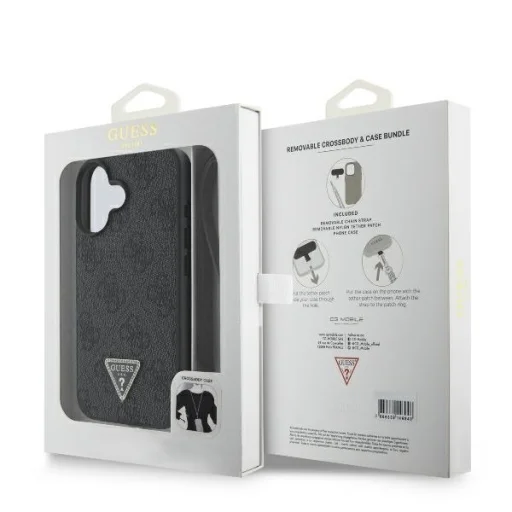  iPhone 16 fekete Eredeti GUESS bőrtok fém logóval és strasszkövekkel, keresztpánttal GUHCP16SP4TDSCPK tok - 9