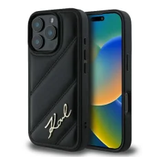  iPhone 16 Pro Fekete Eredeti Pouch KARL LAGERFELD keménytok Steppelt Signature KLHCP16LPQDSMGK tok