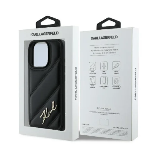  iPhone 16 Pro Fekete Eredeti Pouch KARL LAGERFELD keménytok Steppelt Signature KLHCP16LPQDSMGK tok - 8