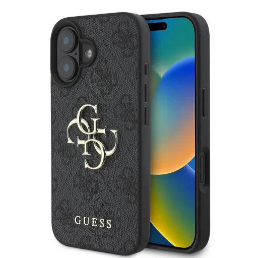  iPhone 16 Plus Szürke Guess PU 4G Fém Logós tok - 1