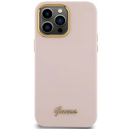 GUESS tok IPHONE 15 Pro GUHCP15LSMBSLP (Szilikon Felirat Fém Logóval és Kerettel) rózsaszín - 3