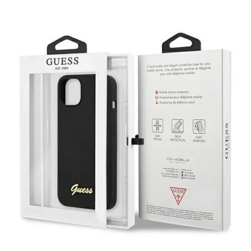 Guess GUHMP13MLSLMGBK iPhone 13 6.1" fekete/fekete keménytok Szilikon Script Arany Logó MagSafe tok - 7