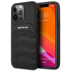 AMG AMHCP14LGSEBK iPhone 14 Pro 6.1" fekete / fekete kemény tok Bőr Dombornyomott Vonalak