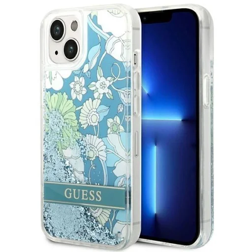 Guess GUHCP14SLFLSN iPhone 14 6.1" zöld / zöld keménytok Flower Liquid Glitter tok - 1
