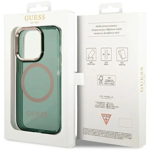 Guess GUHMP14XHTCMA iPhone 14 Pro Max 6.7" green/khaki kemény tok Gold Outline Translucent MagSafe tok - 8