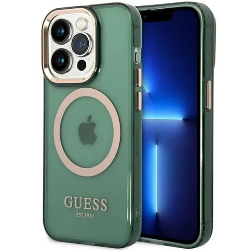 Guess GUHMP14XHTCMA iPhone 14 Pro Max 6.7" green/khaki kemény tok Gold Outline Translucent MagSafe tok - 1