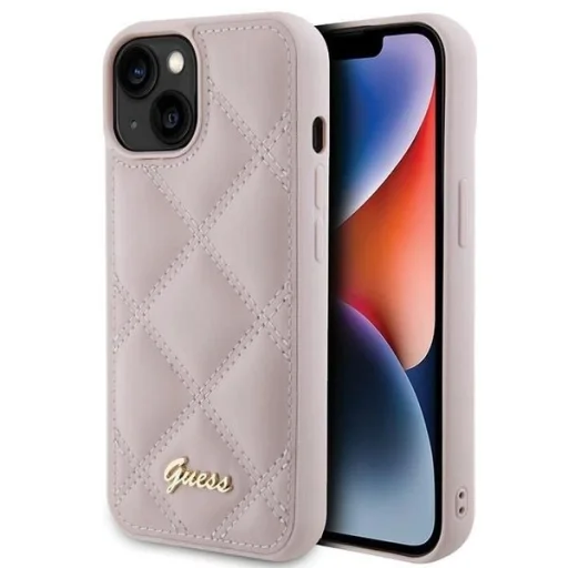 Guess Quilted Metal Logo tok iPhone 15 - rózsaszín - 1