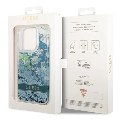 Guess Flower Liquid Glitter tok iPhone 14 Pro Max - zöld - 8