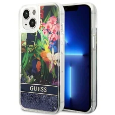 Guess GUHCP14SLFLSB iPhone 14 6.1" kék keménytok Flower Liquid Glitter