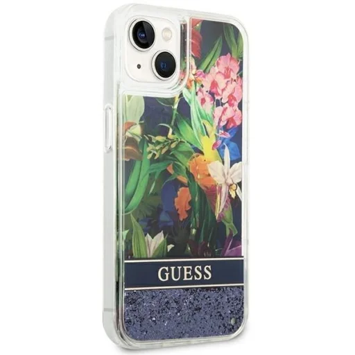 Guess GUHCP14SLFLSB iPhone 14 6.1" kék keménytok Flower Liquid Glitter - 4