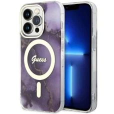 Guess GUHMP14LHTMRSU iPhone 14 Pro 6.1" lila/lila kemény tok Golden Marble MagSafe tok