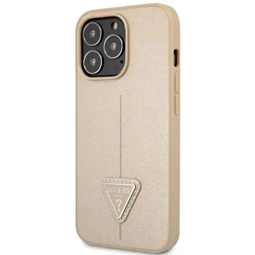 Guess GUHCP14XPSATLE iPhone 14 Pro Max 6,7" beige / bézs tok SaffianoTriangle Logo - 2
