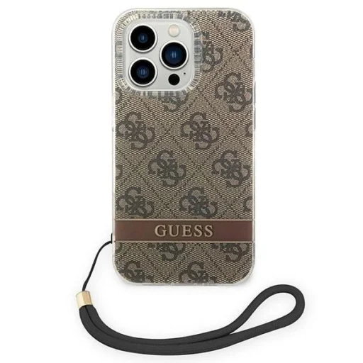 Guess GUOHCP14XH4STW iPhone 14 Pro Max 6.7" barna / barna keménytok 4G Print Strap tok - 2