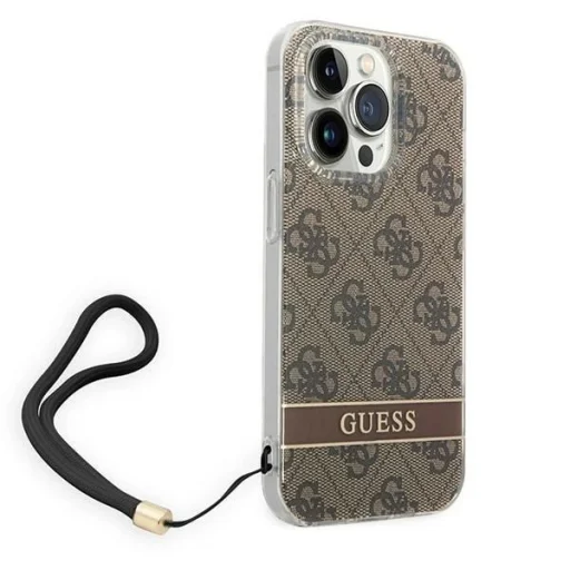 Guess GUOHCP14XH4STW iPhone 14 Pro Max 6.7" barna / barna keménytok 4G Print Strap tok - 3