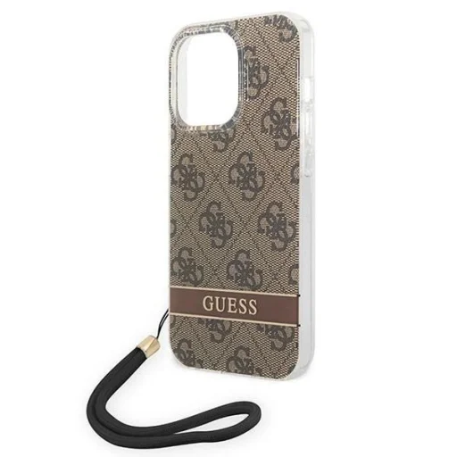 Guess GUOHCP14XH4STW iPhone 14 Pro Max 6.7" barna / barna keménytok 4G Print Strap tok - 5