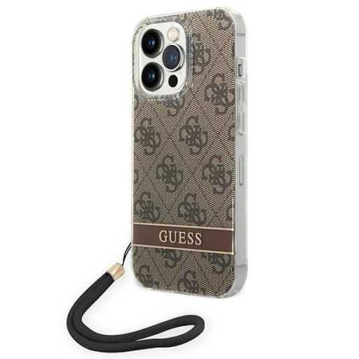 Guess GUOHCP14XH4STW iPhone 14 Pro Max 6.7" barna / barna keménytok 4G Print Strap tok - 1