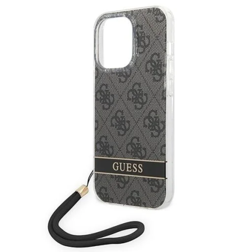Guess GUOHCP14LH4STK iPhone 14 Pro 6.1" fekete / fekete kemény tok 4G Print Strap - 5