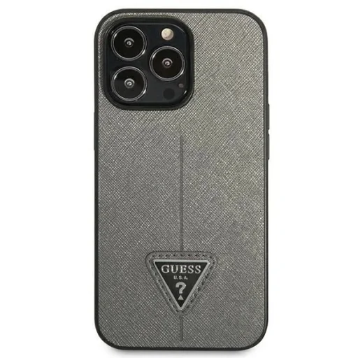 Guess GUHCP14LPSATLG iPhone 14 Pro 6.1" ezüst / ezüst kemény tok SaffianoTriangle Logo tok - 3