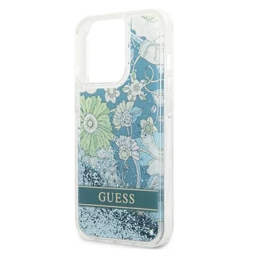 Guess GUHCP13XLFLSN iPhone 13 Pro Max 6.7" zöld/zöld kemény tok Flower Liquid Glitter - 6