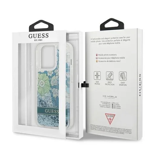 Guess GUHCP13XLFLSN iPhone 13 Pro Max 6.7" zöld/zöld kemény tok Flower Liquid Glitter - 8