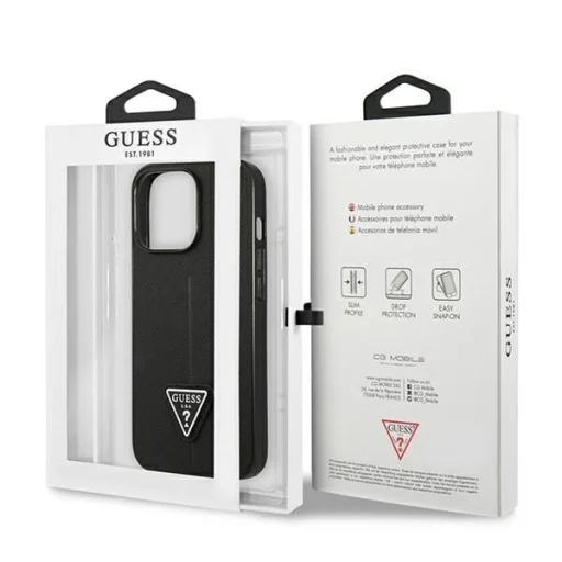 Guess GUHCP14LPSATLK iPhone 14 Pro 6.1" fekete/fekete keménytok SaffianoTriangle Logo tok - 8