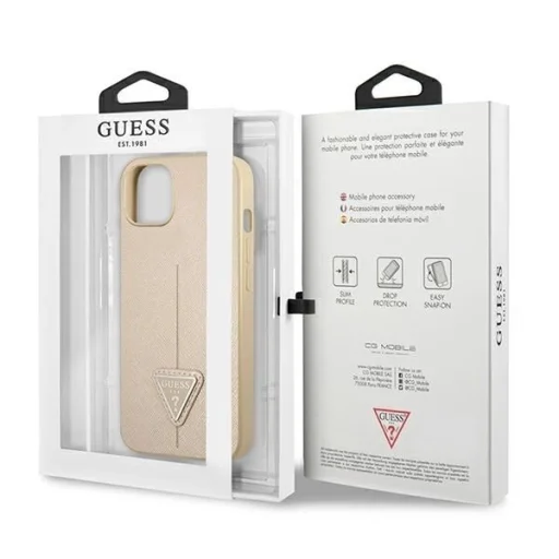 Guess GUHCP13SPSATLE iPhone 13 mini 5,4" bézs / keménytok SaffianoTriangle logóval tok - 8