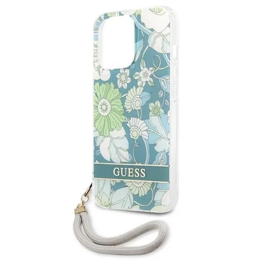 Guess GUHCP13XHFLSN iPhone 13 Pro Max 6.7" zöld/zöld kemény tok Flower Strap - 6