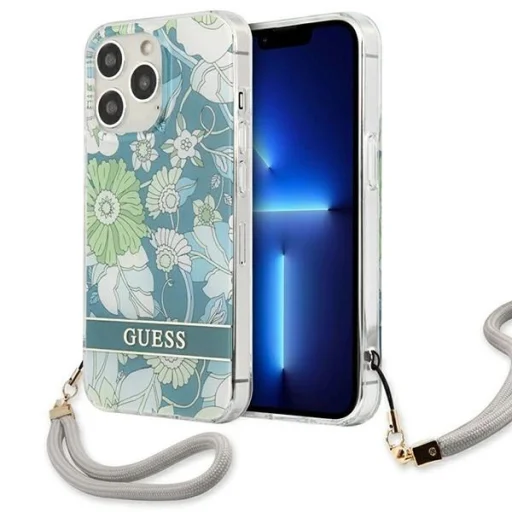 Guess GUHCP13XHFLSN iPhone 13 Pro Max 6.7" zöld/zöld kemény tok Flower Strap - 1