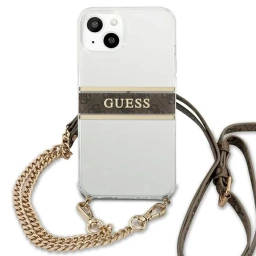 Guess GUHCP13SKC4GBGO iPhone 13 mini 5.4" Átlátszó keménytok 4G Barna Pánt Arany Lánccal tok - 3