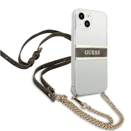 Guess GUHCP13SKC4GBGO iPhone 13 mini 5.4" Átlátszó keménytok 4G Barna Pánt Arany Lánccal tok - 4