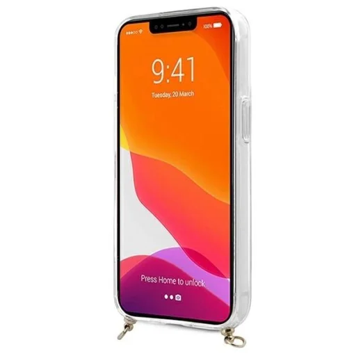 Guess GUHCP13SKC4GBGO iPhone 13 mini 5.4" Átlátszó keménytok 4G Barna Pánt Arany Lánccal tok - 5