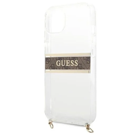 Guess GUHCP13SKC4GBGO iPhone 13 mini 5.4" Átlátszó keménytok 4G Barna Pánt Arany Lánccal tok - 6