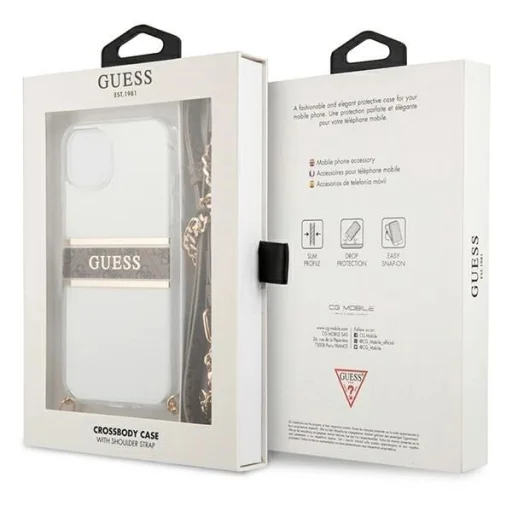 Guess GUHCP13SKC4GBGO iPhone 13 mini 5.4" Átlátszó keménytok 4G Barna Pánt Arany Lánccal tok - 8