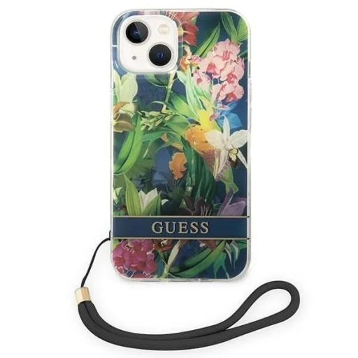 Guess GUOHCP14MHFLSB iPhone 14 Plus 6,7" kék / kék keménytok virágos pánttal - 2