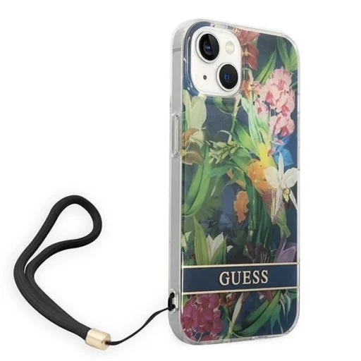 Guess GUOHCP14MHFLSB iPhone 14 Plus 6,7" kék / kék keménytok virágos pánttal - 3