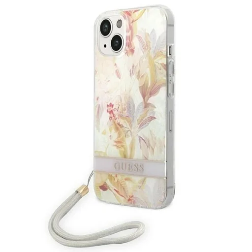 Guess GUOHCP14MHFLSU iPhone 14 Plus 6.7 lila / lila kemény tok Flower Strap tok - 1