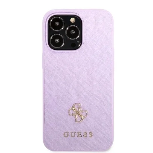 Guess GUHCP13LPS4MU iPhone 13 Pro lila/lila kemény tok Saffiano 4G Kis Fém Logós - 3