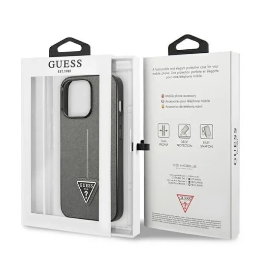 Guess GUHCP14LPSATLG iPhone 14 Pro 6.1" ezüst / ezüst kemény tok SaffianoTriangle Logo tok - 8